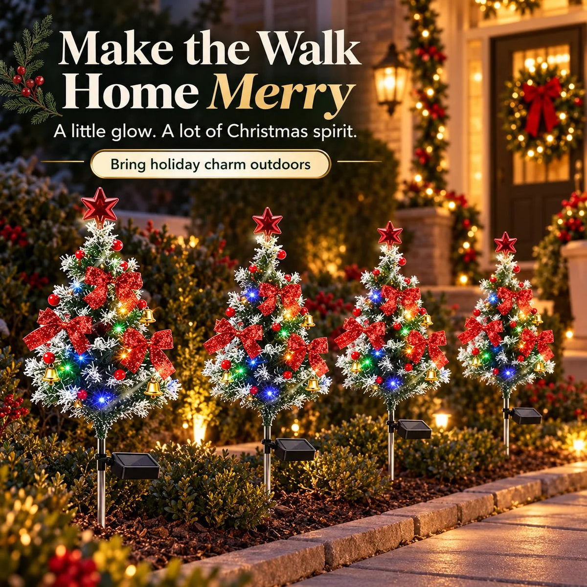 🎄 Solar Christmas Tree Lights – 4-Pack DIY Outdoor Holiday Decor