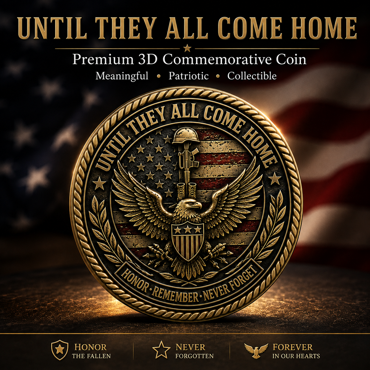 POW MIA Honor Tribute 3D Challenge Coin