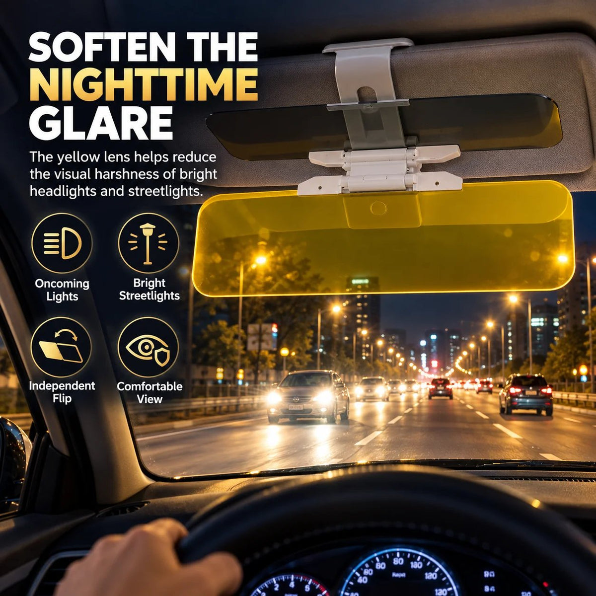 🌞🚗 2-in-1 Day & Night Anti-Glare Car Visor Extender – Reduce Sun Glare & Harsh Headlights, Height-Adjustable Mount & Independent Flip-Down Lenses 🛡