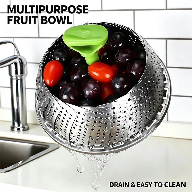 Vegetable Steamer Basket for Cooking Food,Folding Expandable Steaming Insert with Extendable Handle Fits Various Size Pot