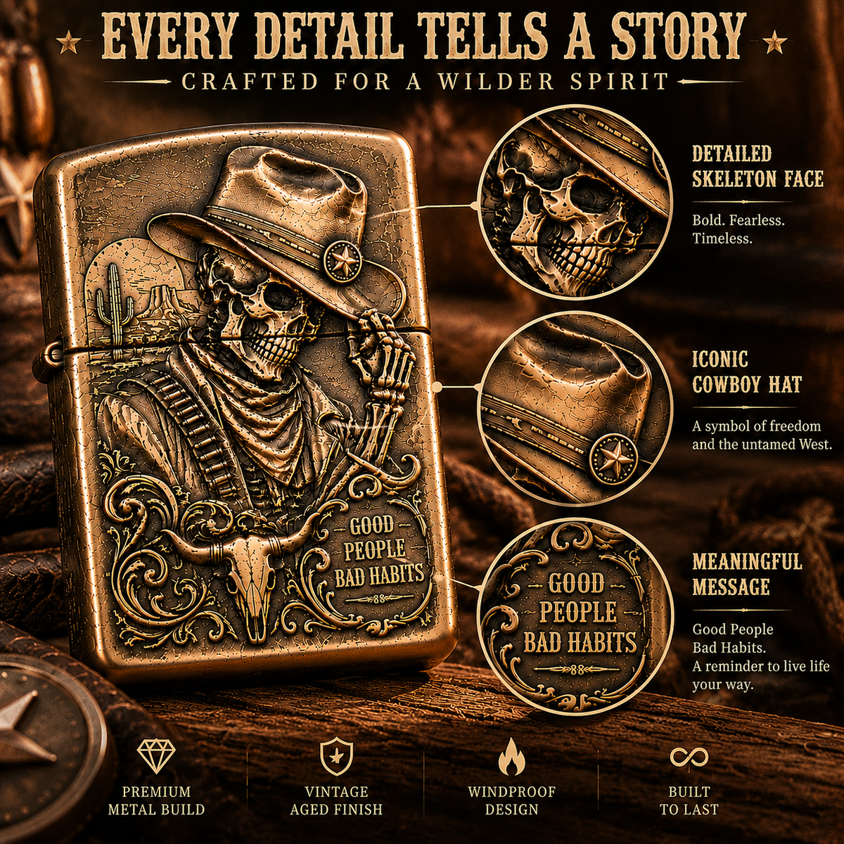 🔥LAST DAY 50% OFF - Skeleton Cowboy | Vintage Collector Lighter