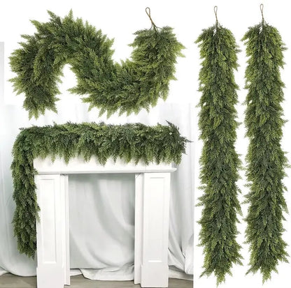 🎄Real Touch Artificial Cedar Garland | Lifelike Winter Pine Greenery for Christmas Mantle, Table & Wall Decor