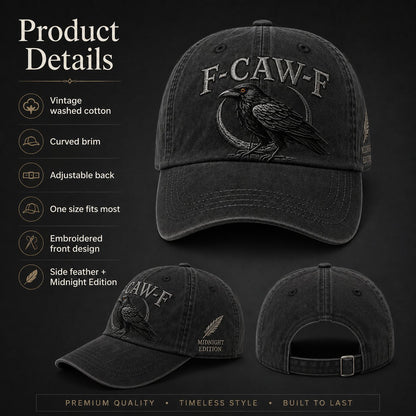 F-CAW-F Midnight Edition Raven Cap – Vintage Washed Embroidered Crow Hat