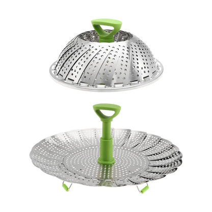 Vegetable Steamer Basket for Cooking Food,Folding Expandable Steaming Insert with Extendable Handle Fits Various Size Pot