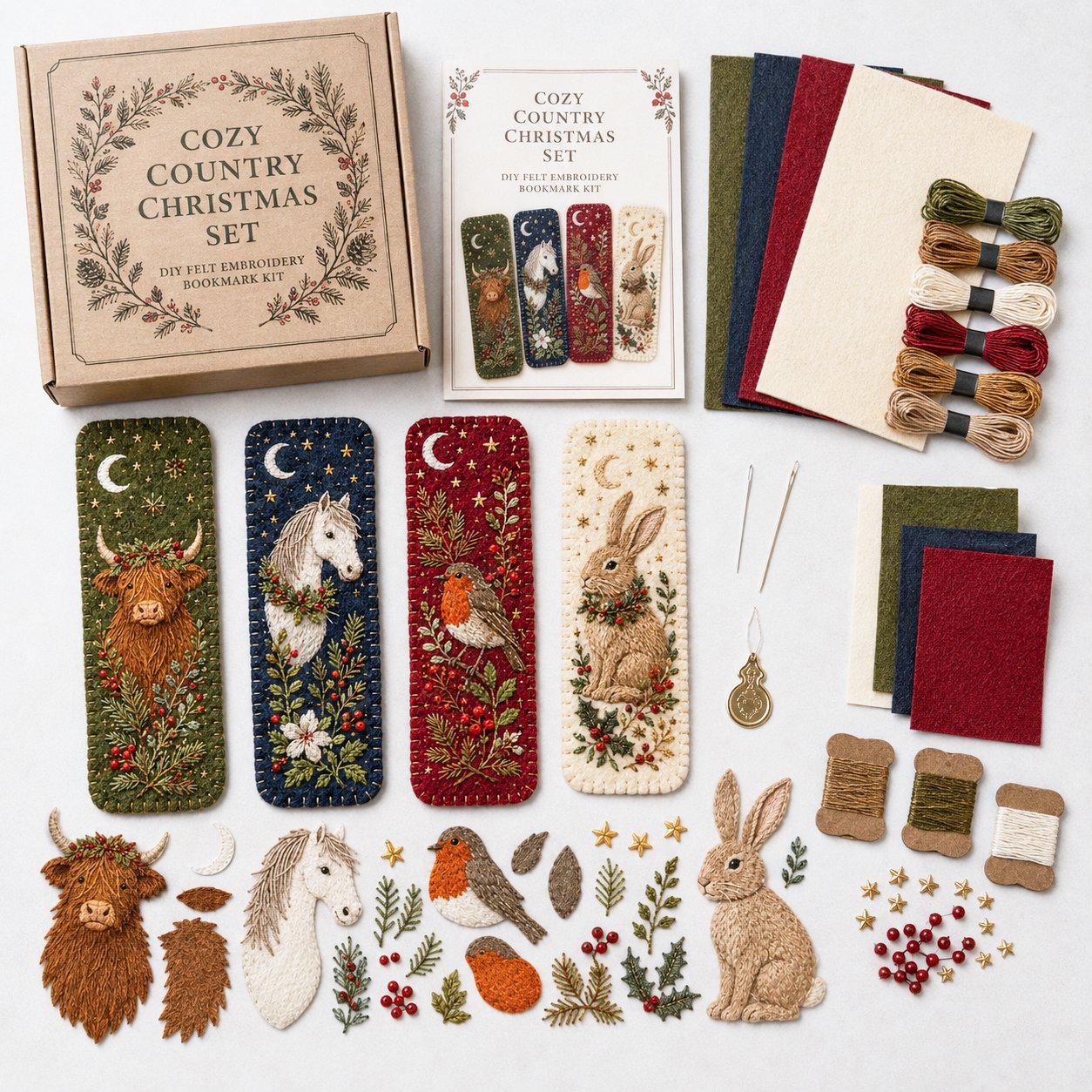 🎄 DIY Felt Embroidery Bookmark Kit