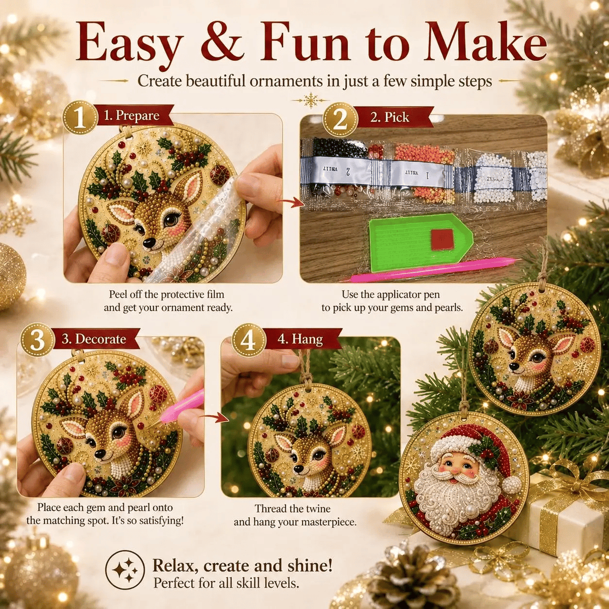 🔥Only $16.99 Last Day Promotion!🎄Christmas DIY Diamond Painting Ornaments Kit (6 PCS)🎅