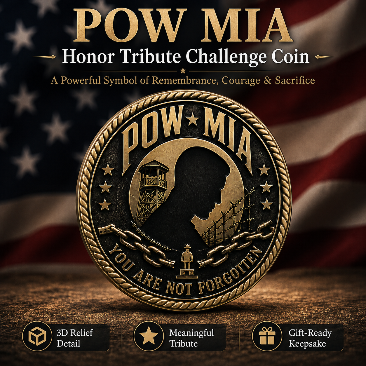 POW MIA Honor Tribute 3D Challenge Coin