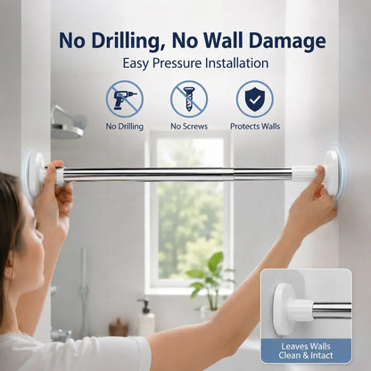 ✨Drill-Free Adjustable Tension Rod, No Damage Wall Mount