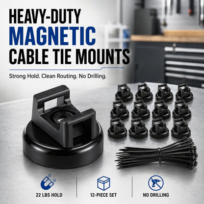 🔥HOT SALE🔥🧲 12 Pack Heavy Duty Magnetic Zip Tie Mounts for Cable Management