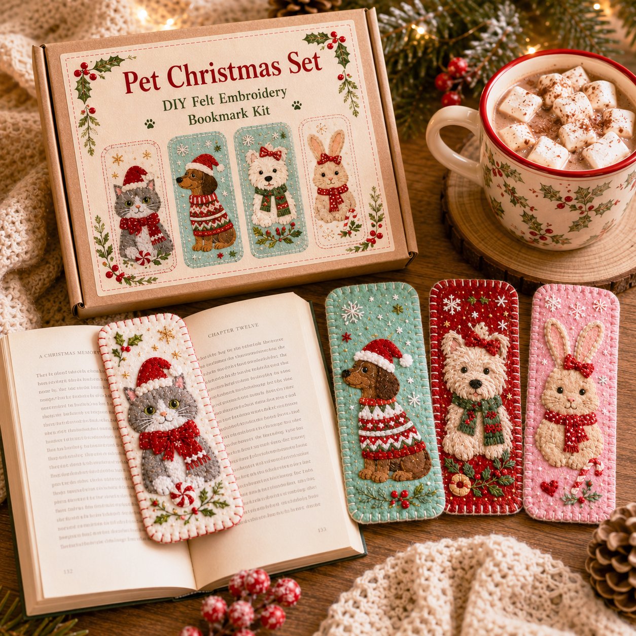 🎄 DIY Felt Embroidery Bookmark Kit
