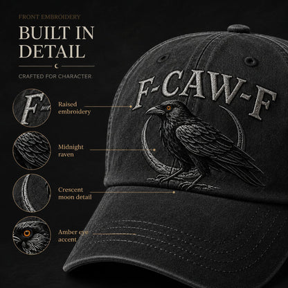 F-CAW-F Midnight Edition Raven Cap – Vintage Washed Embroidered Crow Hat