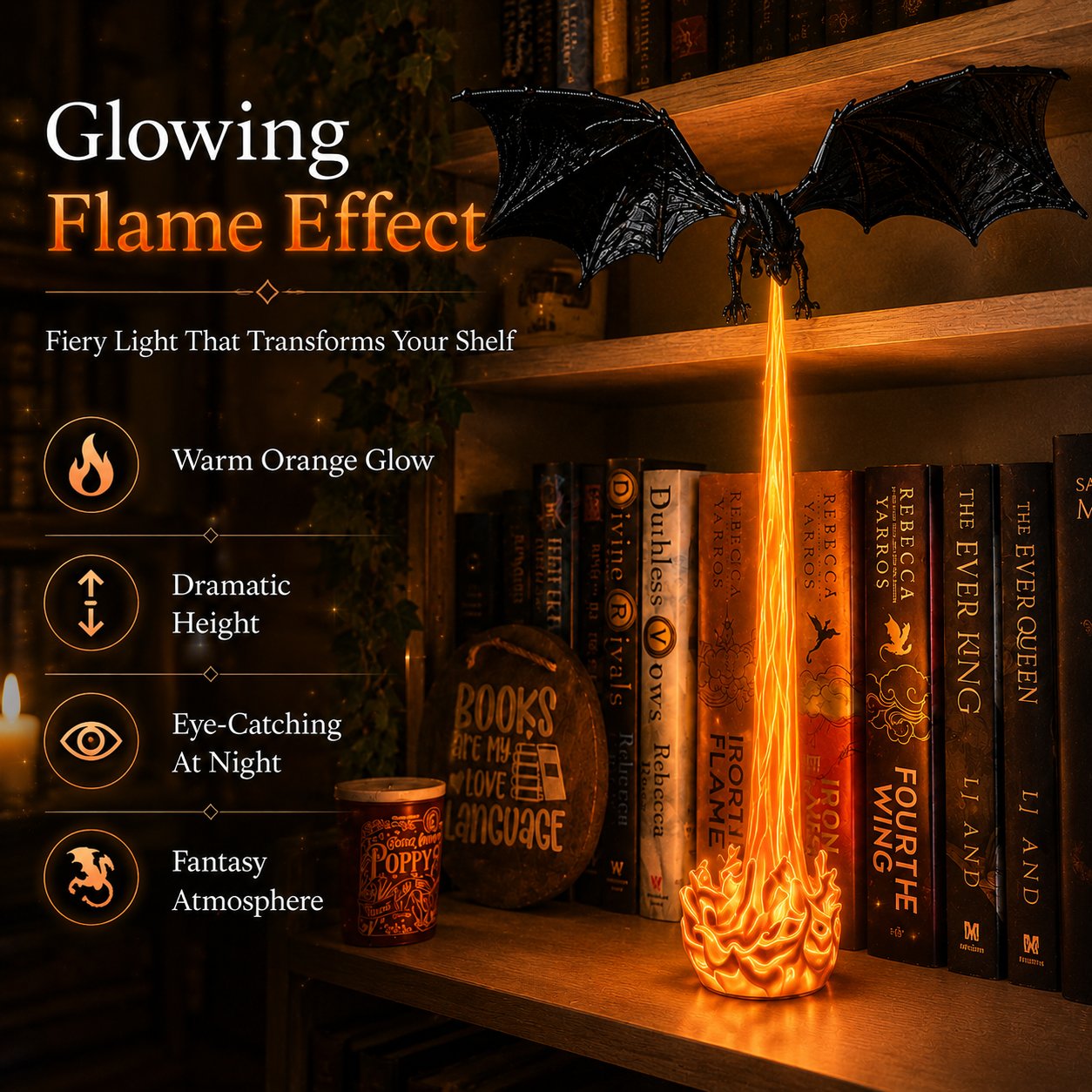 🔥Last Day 50% OFF - 🐉Light-Up Dragon Fire Bookshelf Lamp