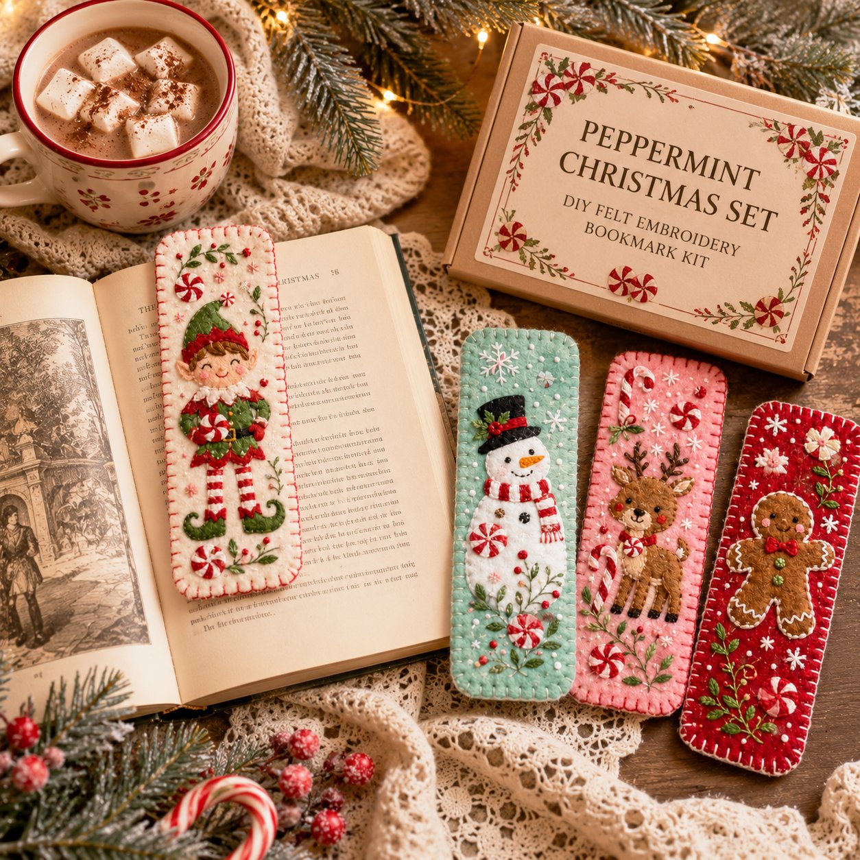🎄 DIY Felt Embroidery Bookmark Kit