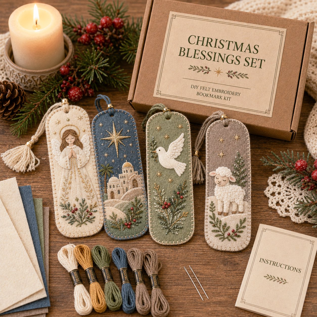 🎄 DIY Felt Embroidery Bookmark Kit