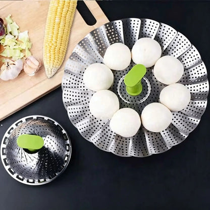 Vegetable Steamer Basket for Cooking Food,Folding Expandable Steaming Insert with Extendable Handle Fits Various Size Pot