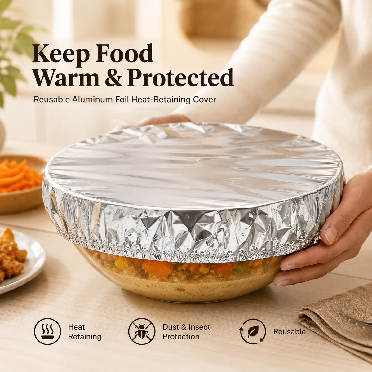 🎁Buy More Get More FREE |GOTLYVO®️ Home dining table & food container aluminum foil heat-retaining cover