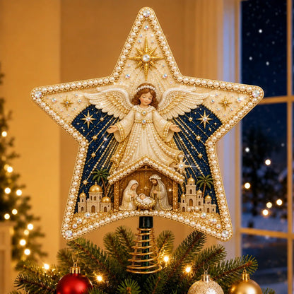 ✝️ Beginner-Friendly Christian Faith Pearl Diamond Art Christmas Tree Topper DIY Kit | Complete Set with Printed Base, Pearl & Crystal Pieces, Application Tools & Step-by-Step Guide Included 💕