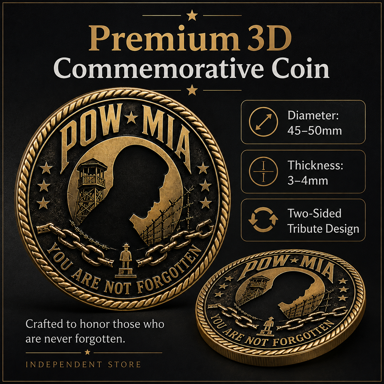 POW MIA Honor Tribute 3D Challenge Coin