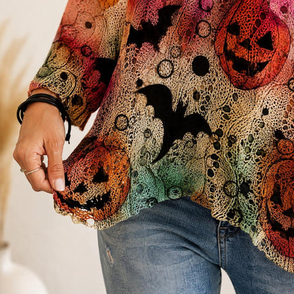 Halloween Themed Knit Pullover, Long Sleeve Soft Casual Fall Sweater for Women