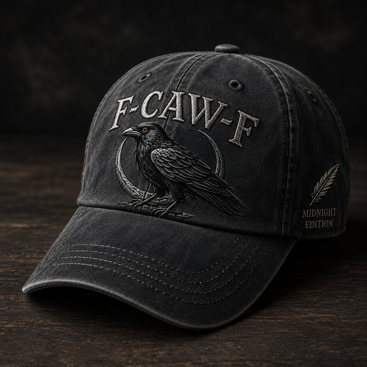 F-CAW-F Midnight Edition Raven Cap – Vintage Washed Embroidered Crow Hat