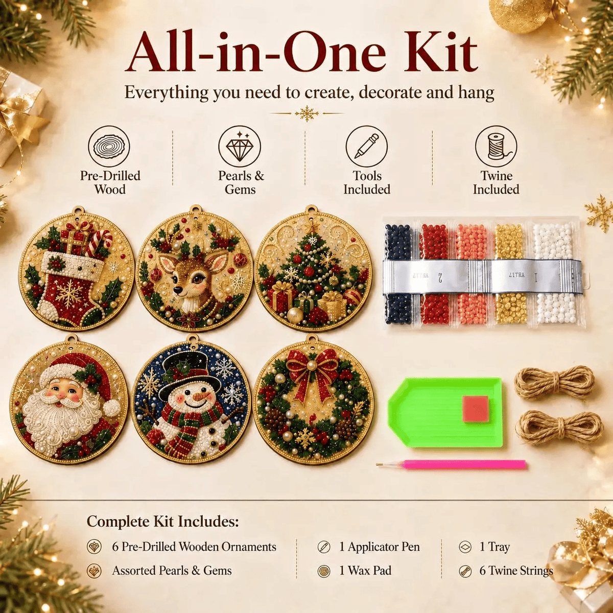 🔥Only $16.99 Last Day Promotion!🎄Christmas DIY Diamond Painting Ornaments Kit (6 PCS)🎅