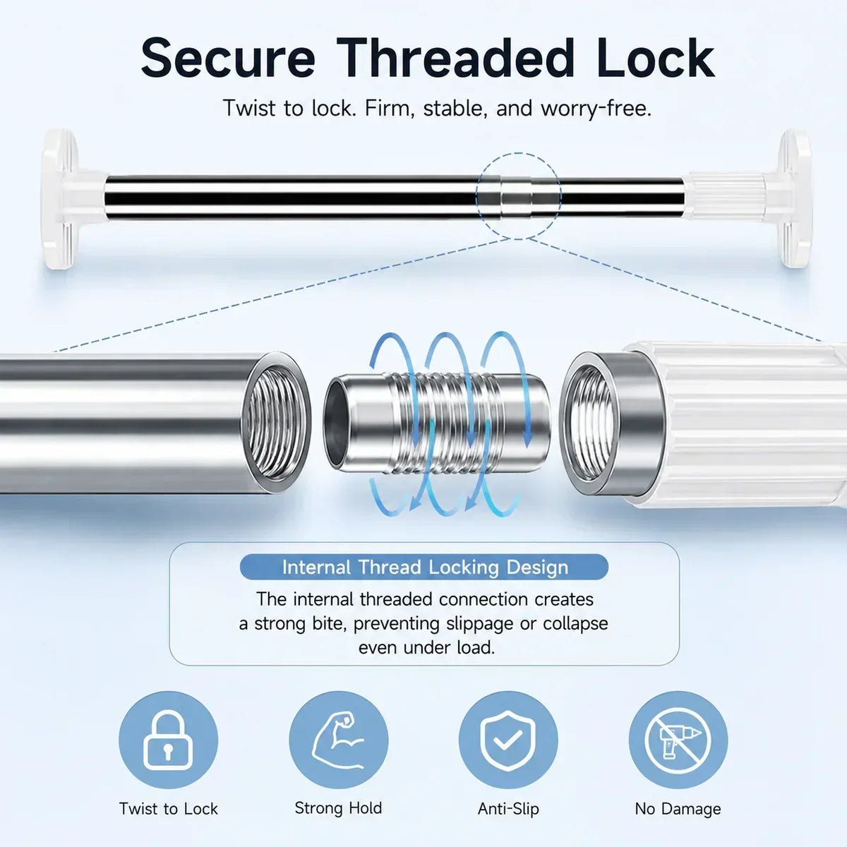✨Drill-Free Adjustable Tension Rod, No Damage Wall Mount