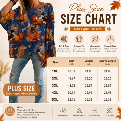 Halloween Themed Knit Pullover, Long Sleeve Soft Casual Fall Sweater for Women