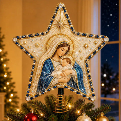 ✝️ Beginner-Friendly Christian Faith Pearl Diamond Art Christmas Tree Topper DIY Kit | Complete Set with Printed Base, Pearl & Crystal Pieces, Application Tools & Step-by-Step Guide Included 💕