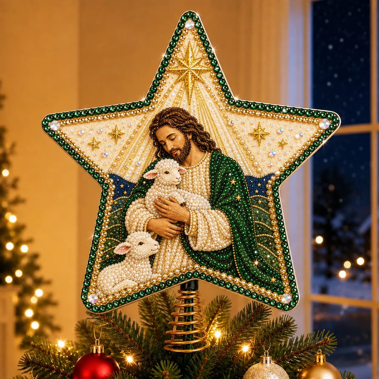 ✝️ Beginner-Friendly Christian Faith Pearl Diamond Art Christmas Tree Topper DIY Kit | Complete Set with Printed Base, Pearl & Crystal Pieces, Application Tools & Step-by-Step Guide Included 💕