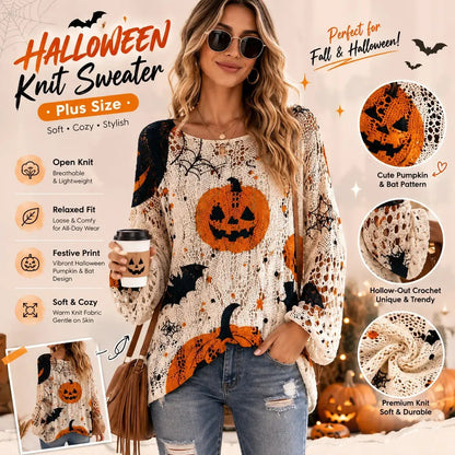Halloween Themed Knit Pullover, Long Sleeve Soft Casual Fall Sweater for Women