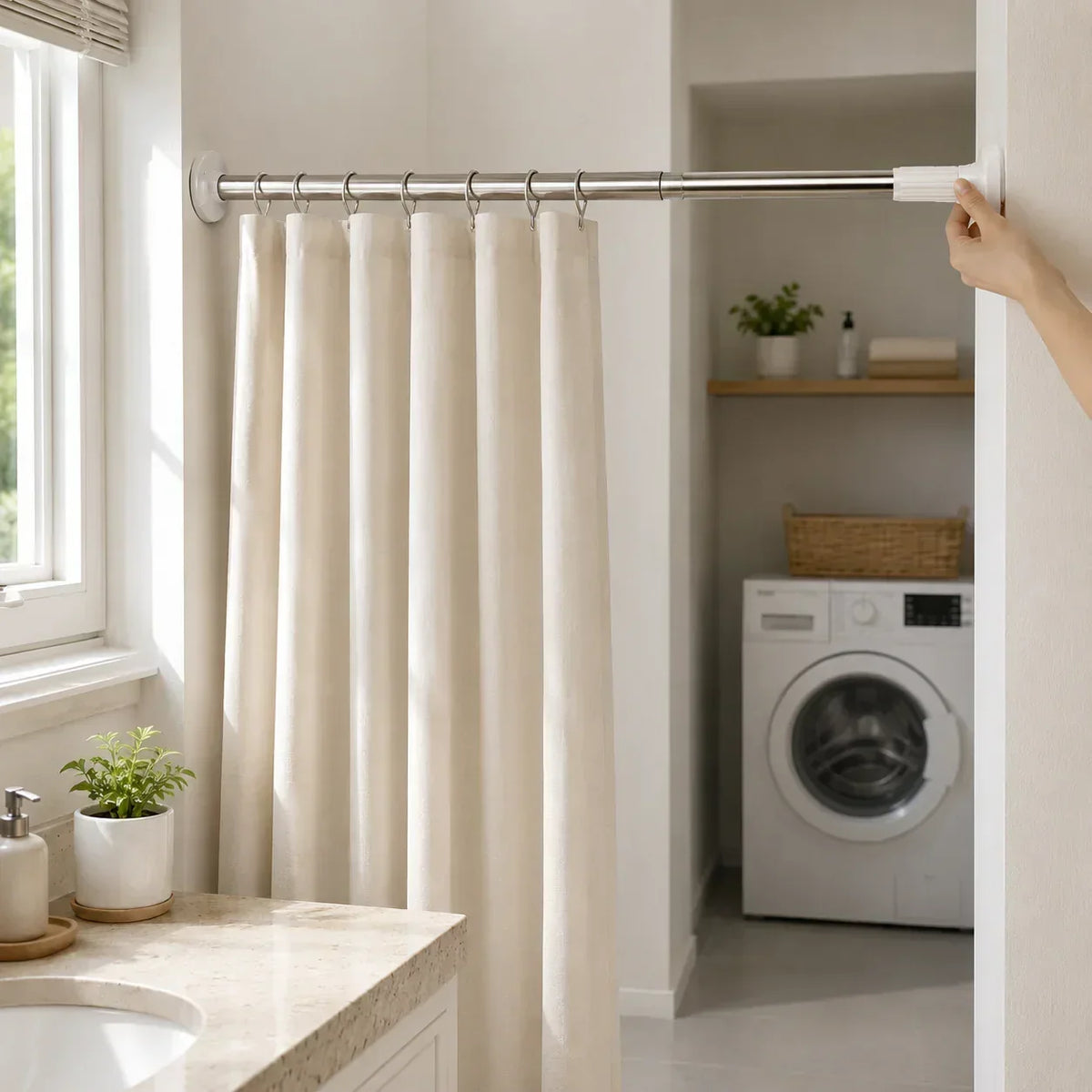 ✨Drill-Free Adjustable Tension Rod, No Damage Wall Mount