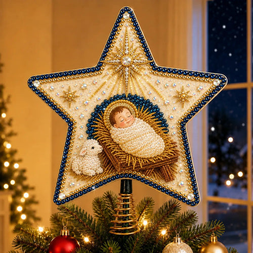 ✝️ Beginner-Friendly Christian Faith Pearl Diamond Art Christmas Tree Topper DIY Kit | Complete Set with Printed Base, Pearl & Crystal Pieces, Application Tools & Step-by-Step Guide Included 💕