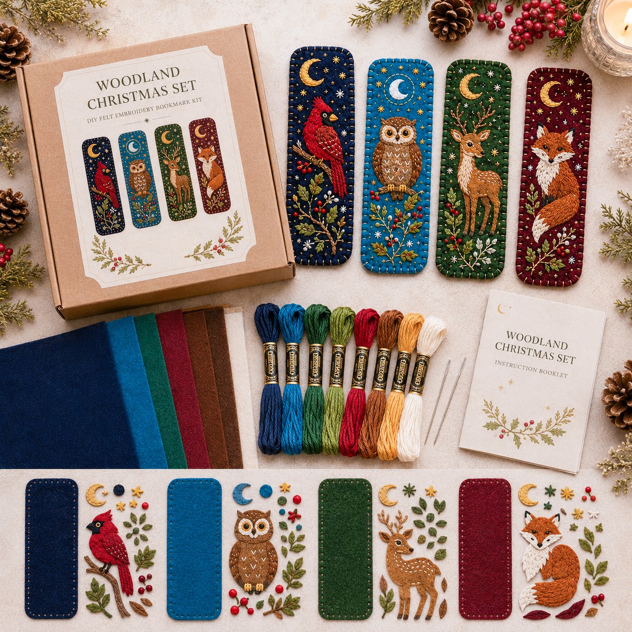 🎄 DIY Felt Embroidery Bookmark Kit
