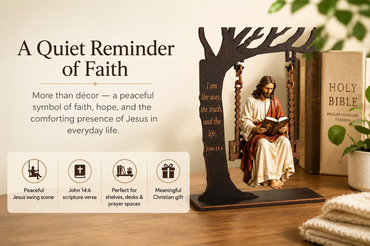 ✝️ Jesus Swing Ornament – John 14:6 Faith Table Decor | Christian Bible Verse Home Decoration