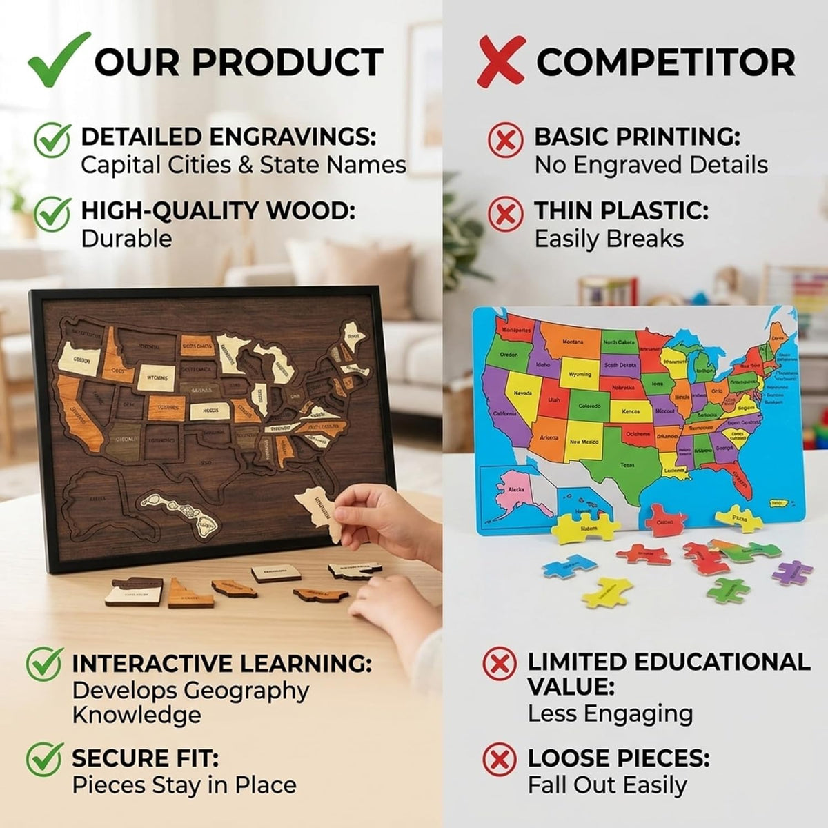 🔥LAST DAY 50% OFF - 🔥USA Wooden Travel Map Puzzle for Adventure Lovers 🔥