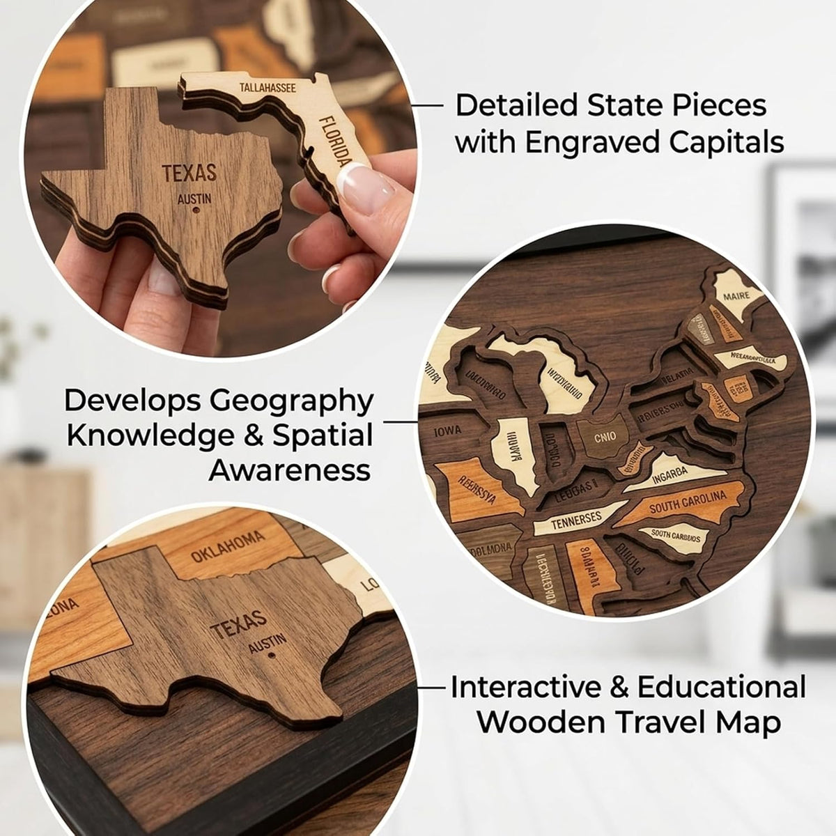 🔥LAST DAY 50% OFF - 🔥USA Wooden Travel Map Puzzle for Adventure Lovers 🔥