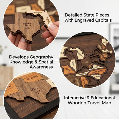🔥LAST DAY 50% OFF - 🔥USA Wooden Travel Map Puzzle for Adventure Lovers 🔥