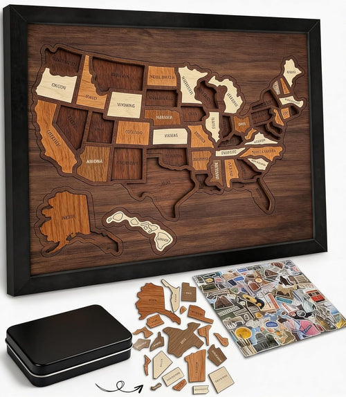 🔥LAST DAY 50% OFF - 🔥USA Wooden Travel Map Puzzle for Adventure Lovers 🔥