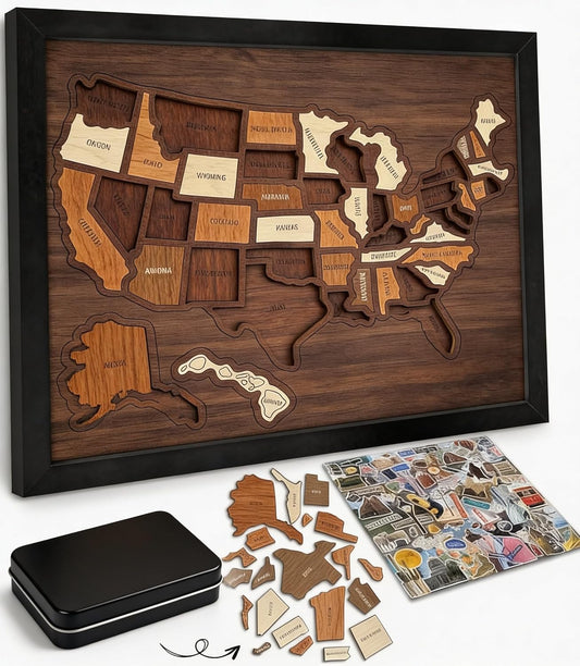 🔥LAST DAY 50% OFF - 🔥USA Wooden Travel Map Puzzle for Adventure Lovers 🔥