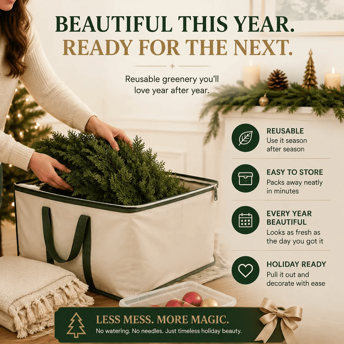 🎄Real Touch Artificial Cedar Garland | Lifelike Winter Pine Greenery for Christmas Mantle, Table & Wall Decor