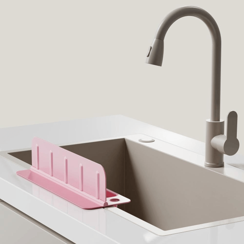 Foldable Kitchen Sink Splash Guard, ABS+TPE Water Splash Blocker with Suction Cups & Drainage Holes, Sponge Holder Design for Sink Edge