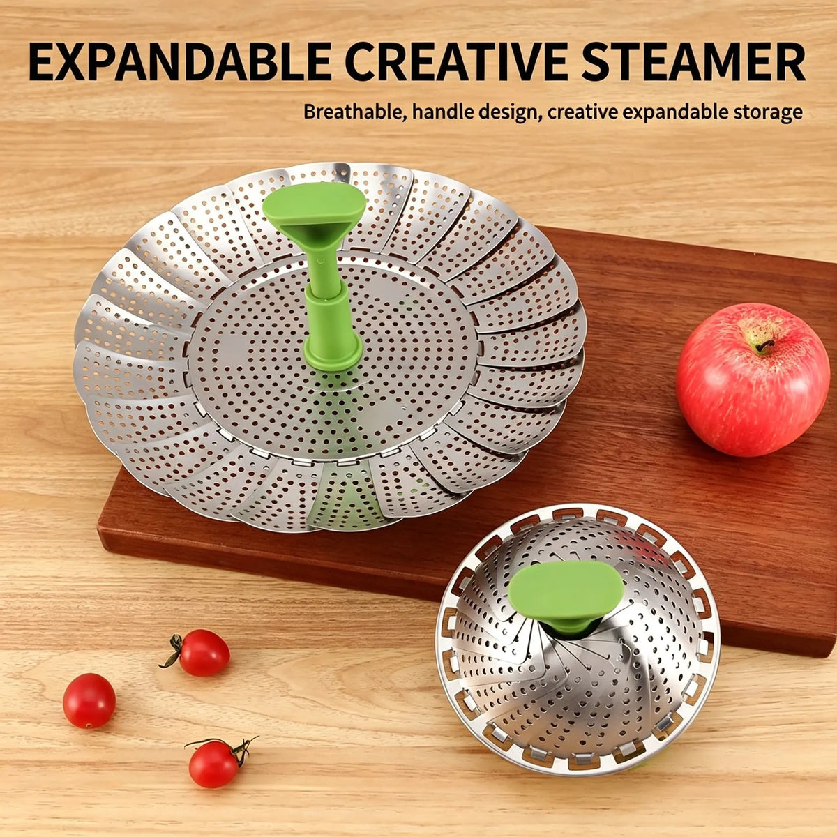 Vegetable Steamer Basket for Cooking Food,Folding Expandable Steaming Insert with Extendable Handle Fits Various Size Pot