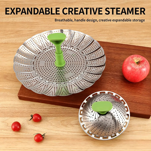 Vegetable Steamer Basket for Cooking Food,Folding Expandable Steaming Insert with Extendable Handle Fits Various Size Pot
