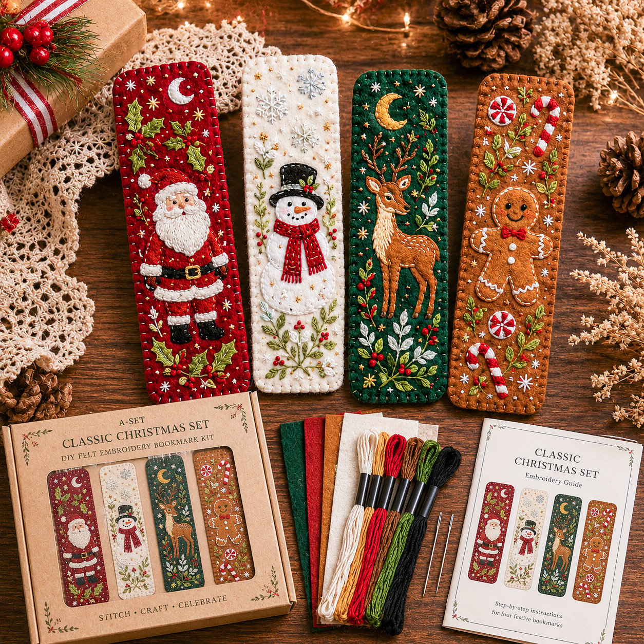 🎄 DIY Felt Embroidery Bookmark Kit