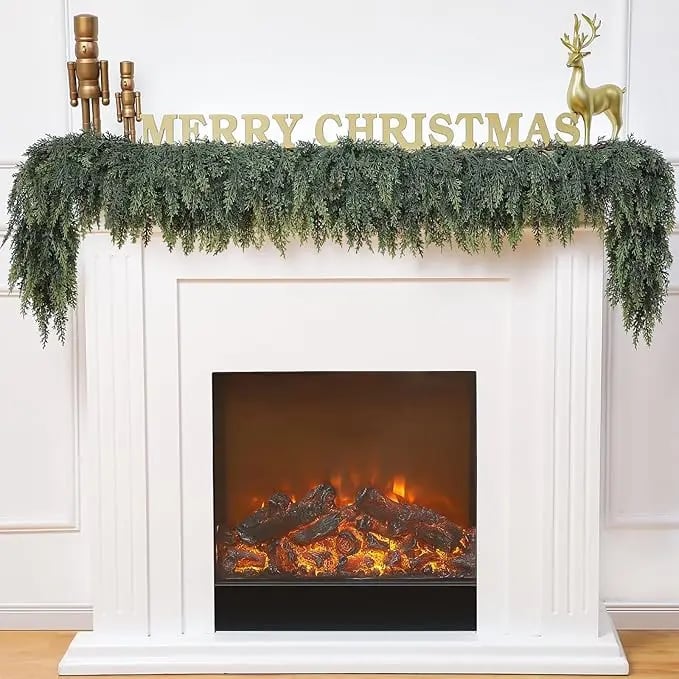 🎄Real Touch Artificial Cedar Garland | Lifelike Winter Pine Greenery for Christmas Mantle, Table & Wall Decor