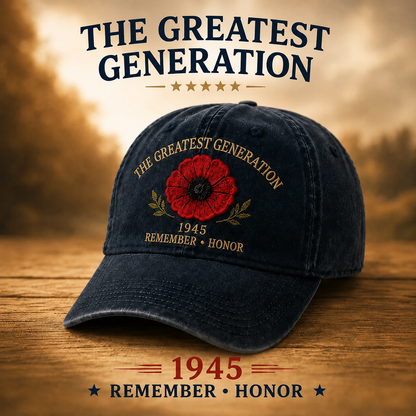 🎁 The Greatest Generation 1945 Memorial Poppy Cap – Remember & Honor