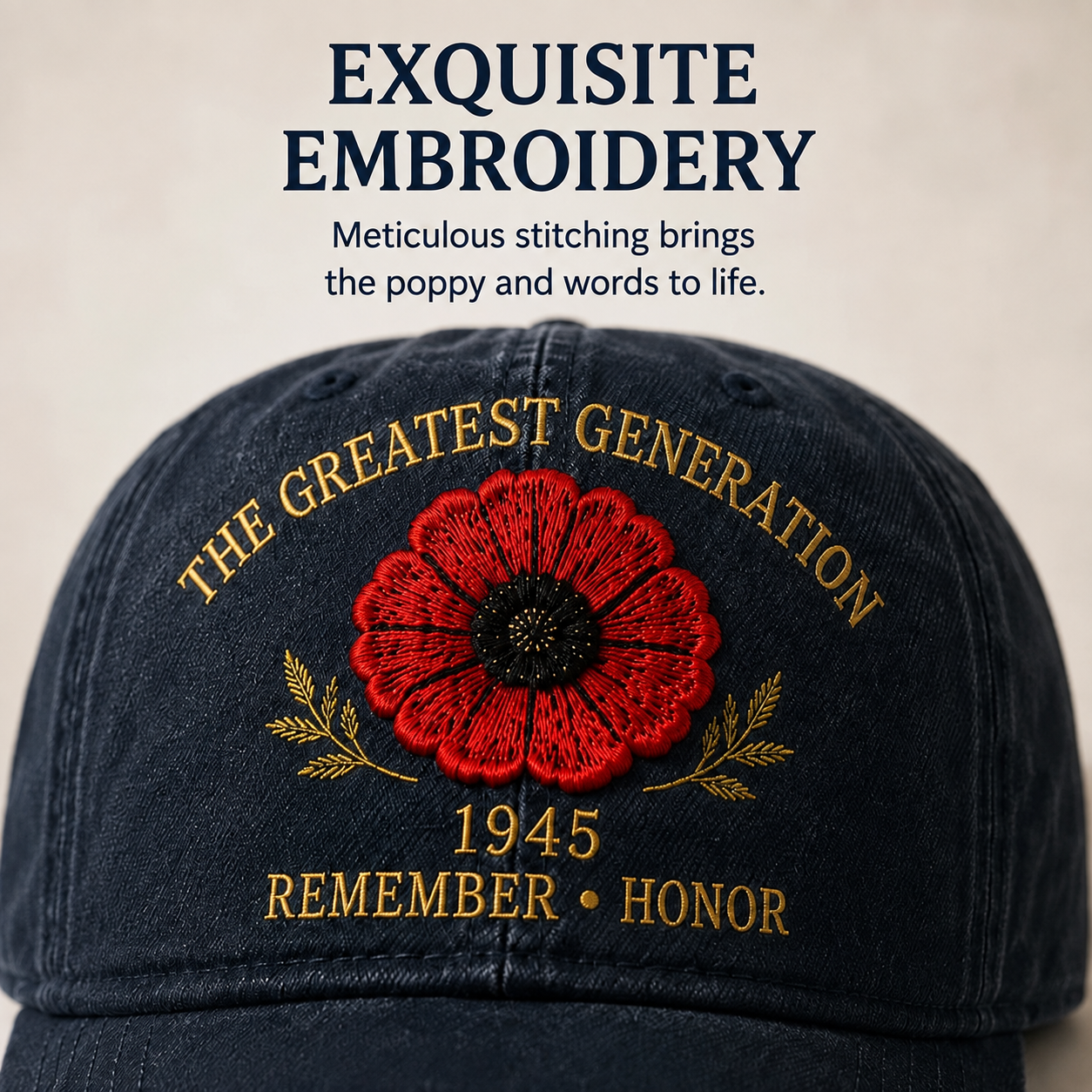 🎁 The Greatest Generation 1945 Memorial Poppy Cap – Remember & Honor