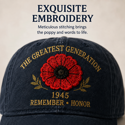 🎁 The Greatest Generation 1945 Memorial Poppy Cap – Remember & Honor