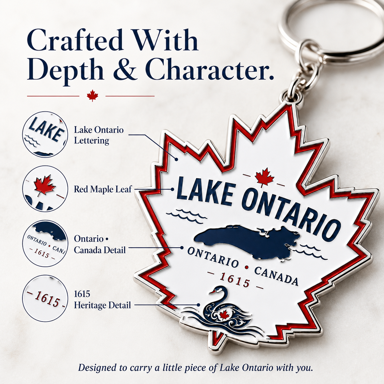 🍁 Lake Ontario Maple Leaf Keychain – Canada Souvenir Bag Charm