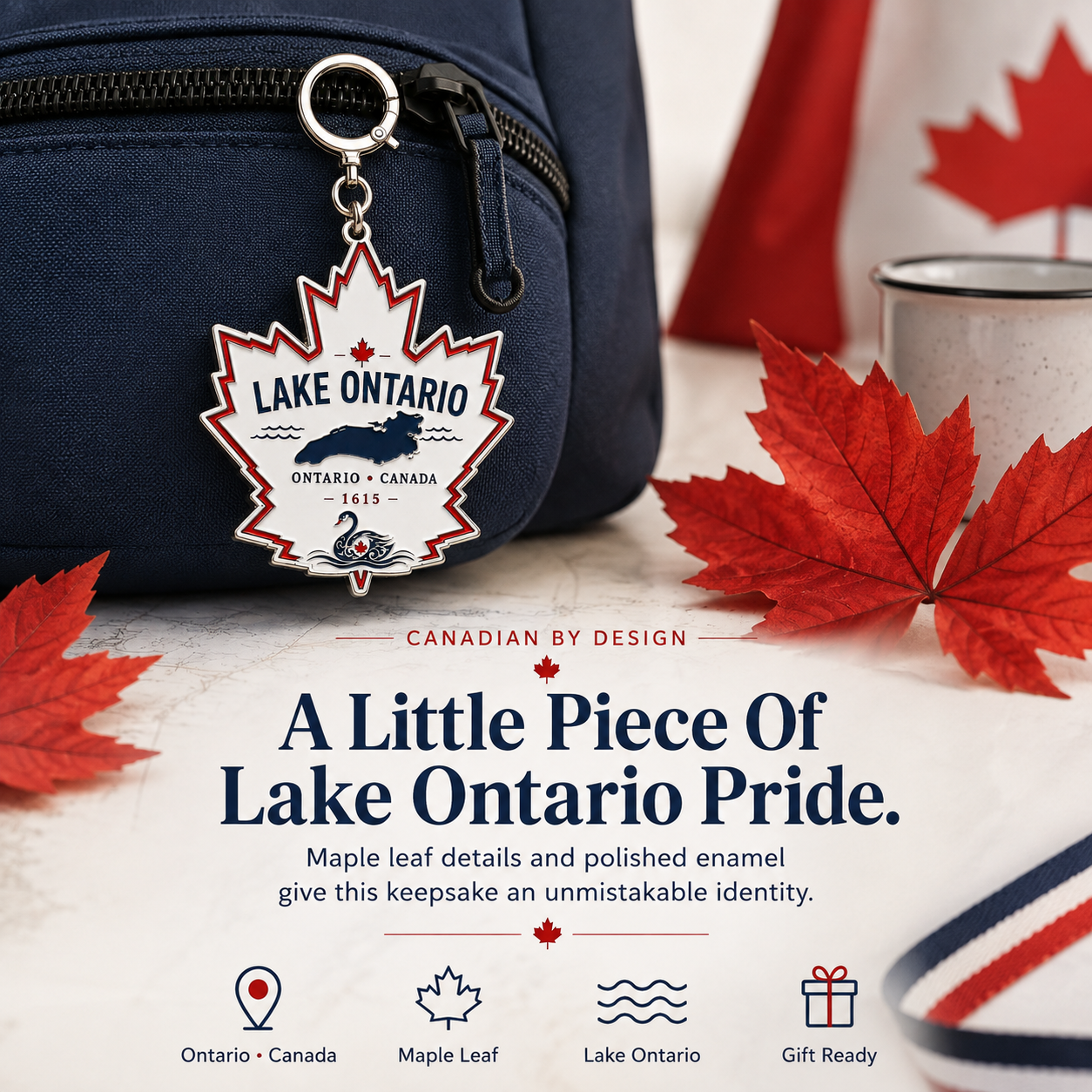 🍁 Lake Ontario Maple Leaf Keychain – Canada Souvenir Bag Charm